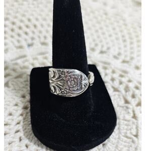 Vintage Silver Rose Motif Spoon Ring, Size  8